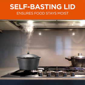 Commercial CHEF oven-safe pot for broiling and baking tasks.