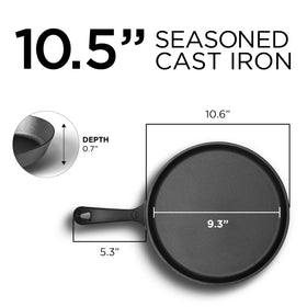 Commercial CHEF pre-seasoned cast iron for immediate use on stovetops and in ovens.