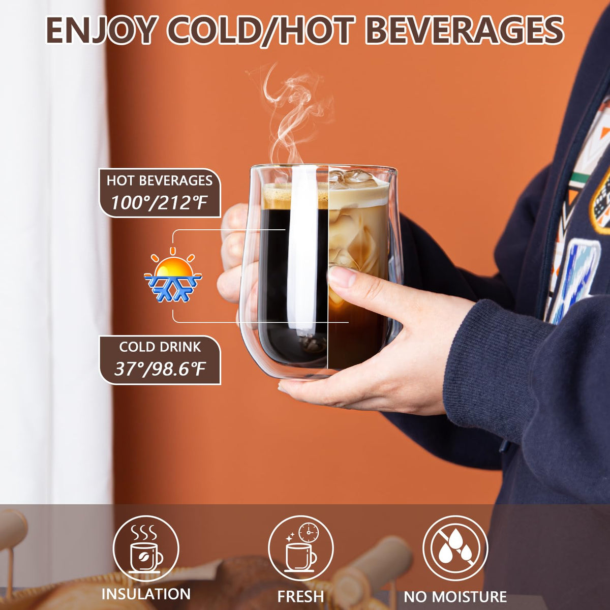 COMOME borosilicate glass mug resists temperature changes for safe hot-drink enjoyment.