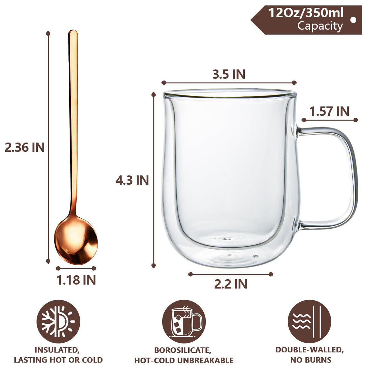 COMOME clear mug with handle highlights beverage color and easy sipping