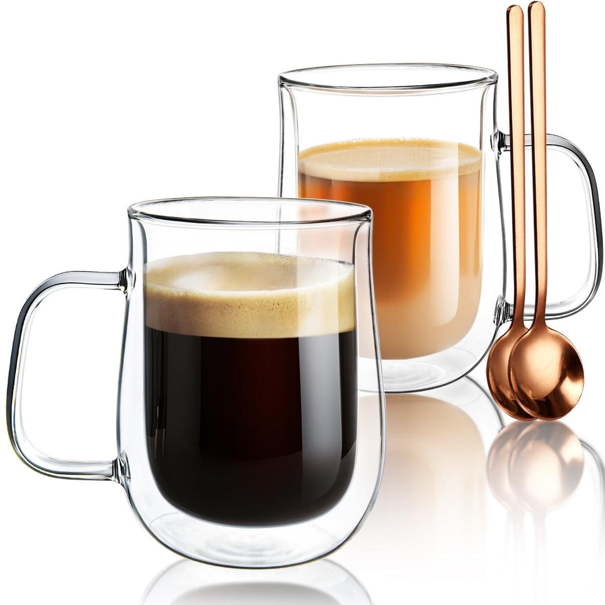 COMOME double-wall mug with clear body and comfortable grip for hot beverages.