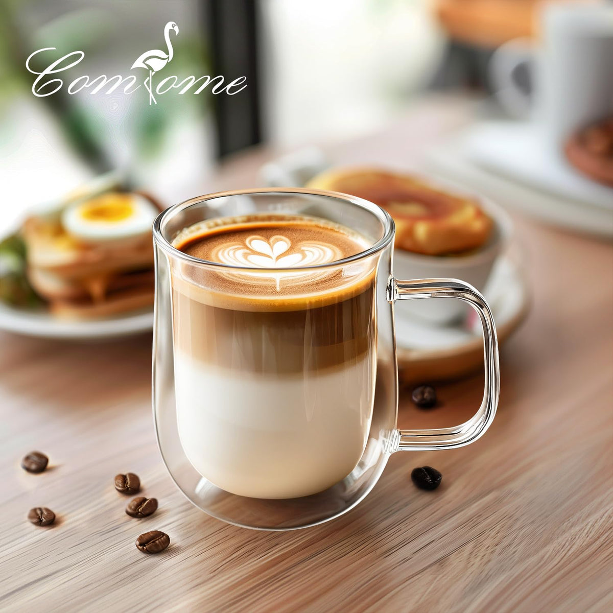 COMOME latte-art ready mug reveals vibrant drinks through transparent glass