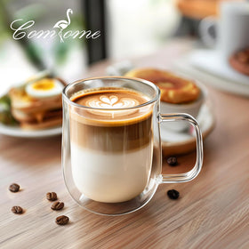 COMOME latte-art ready mug reveals vibrant drinks through transparent glass