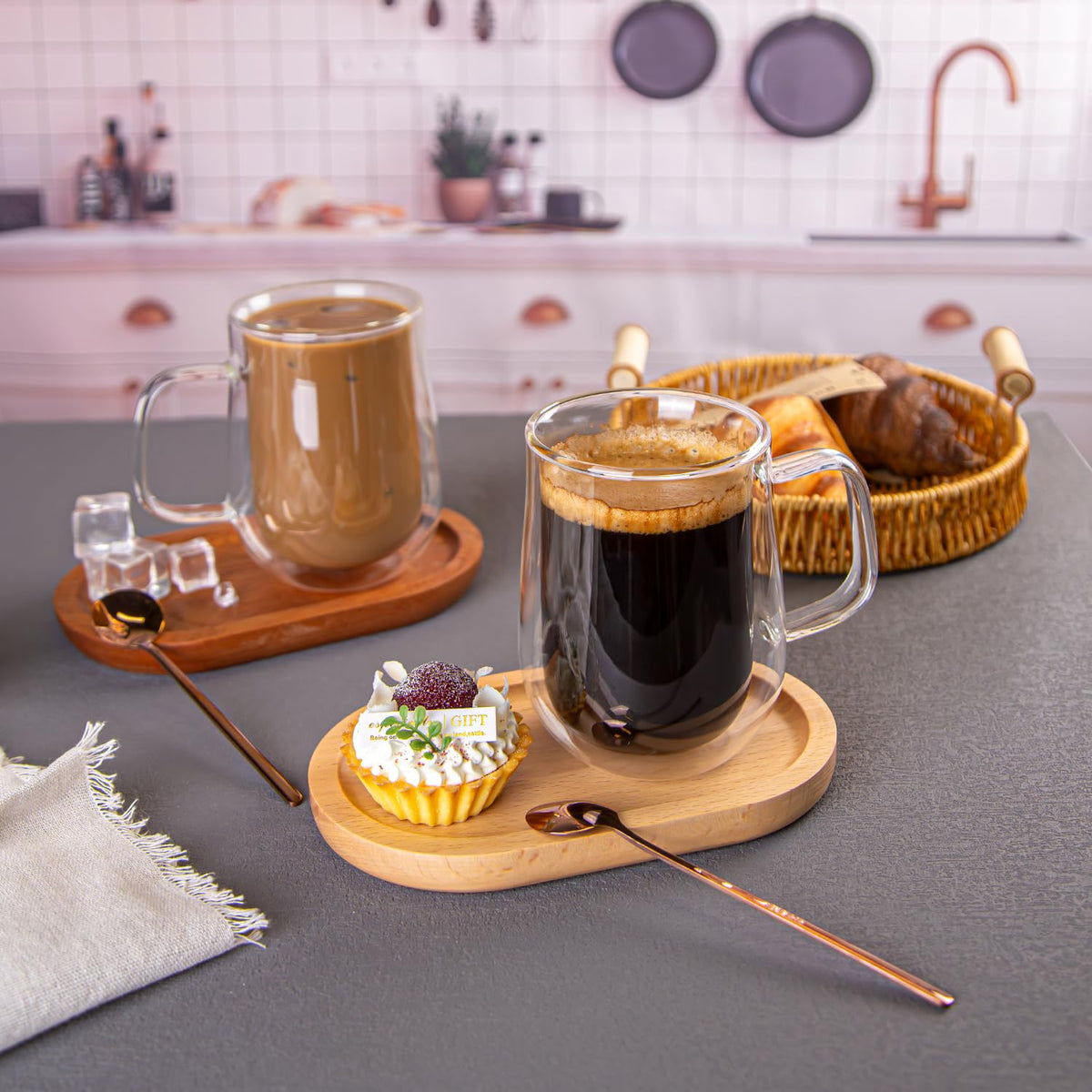 COMOME two-mug set with spoons supports shared morning rituals.