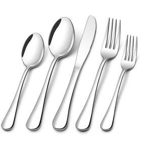 Compralo 60-piece silverware set with dinner forks, knives, and spoons for elegant entertaining.