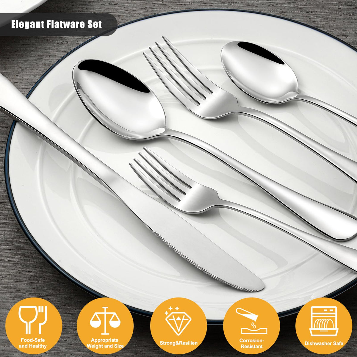 Compralo ergonomic handle flatware offers comfortable grip during long meals.