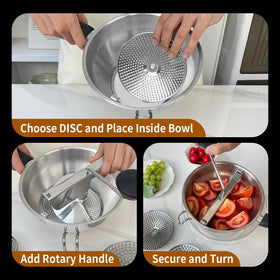 Compralo three grinding discs for coarse, medium, and fine textures.