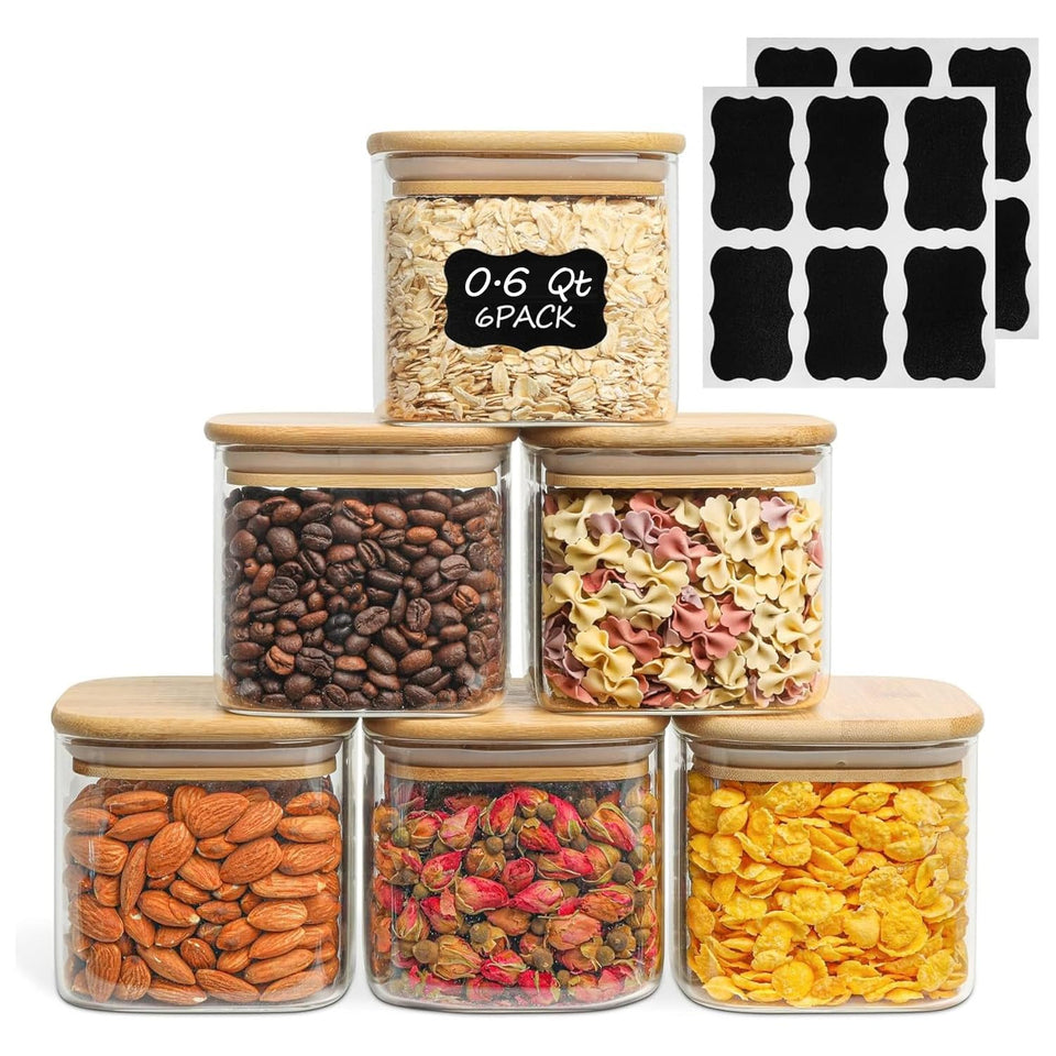 ComSaf 0.6 qt glass jars set with airtight lids for pantry organization and freshness