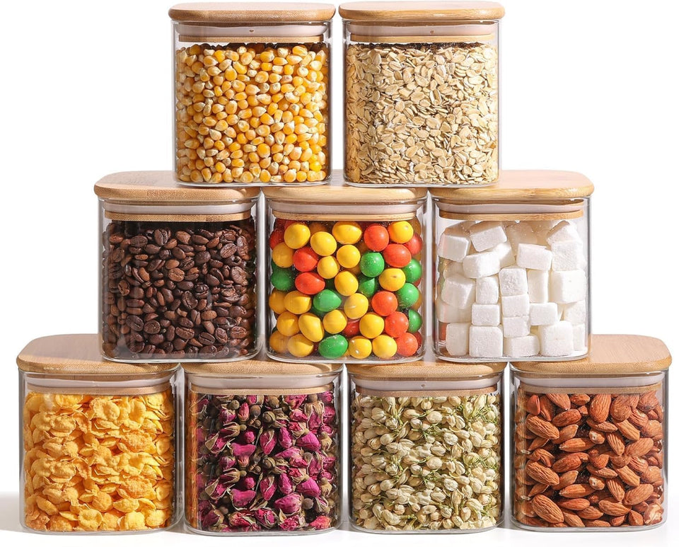 ComSaf 0.7 Qt glass jar set shown for pantry organization and versatility.
