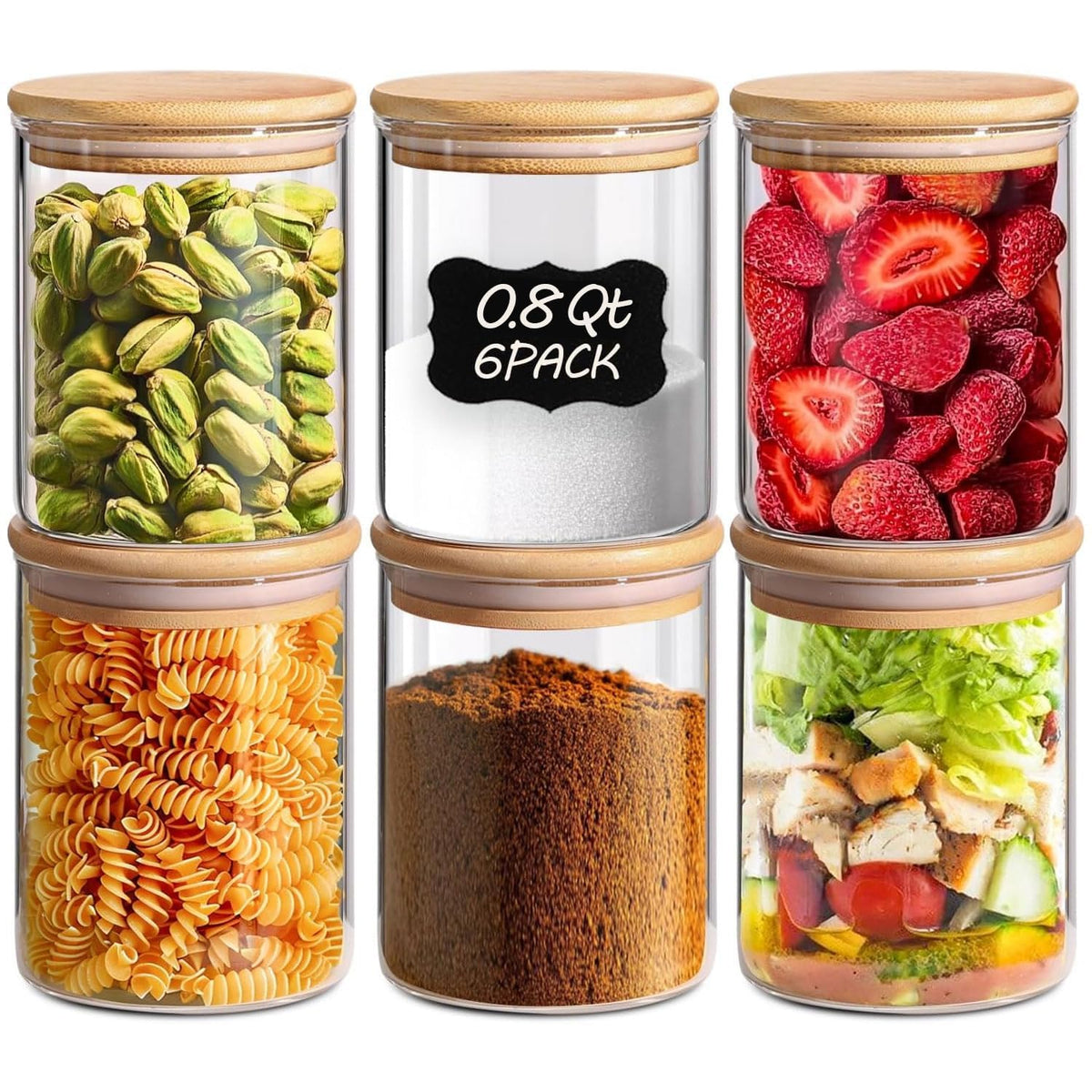 ComSaf 0.8 Qt glass storage jars with lids for organized pantry and visibility