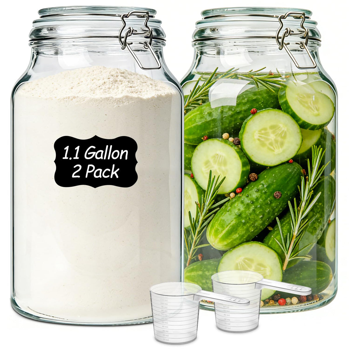 ComSaf 1.1-gallon glass jar with airtight lid for long-term storage.
