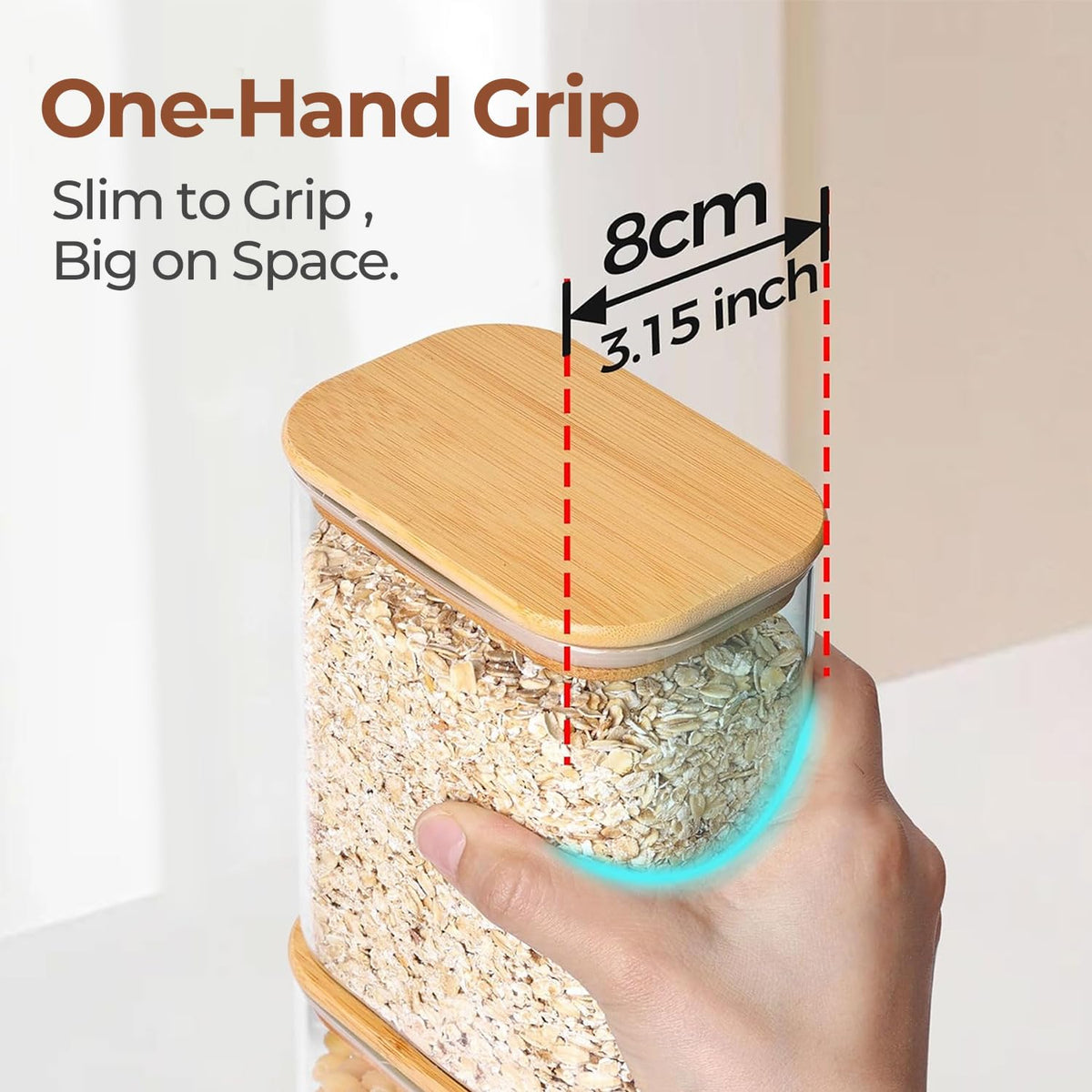ComSaf 1.8 qt rectangle glass container keeps pasta or rice neatly stored.