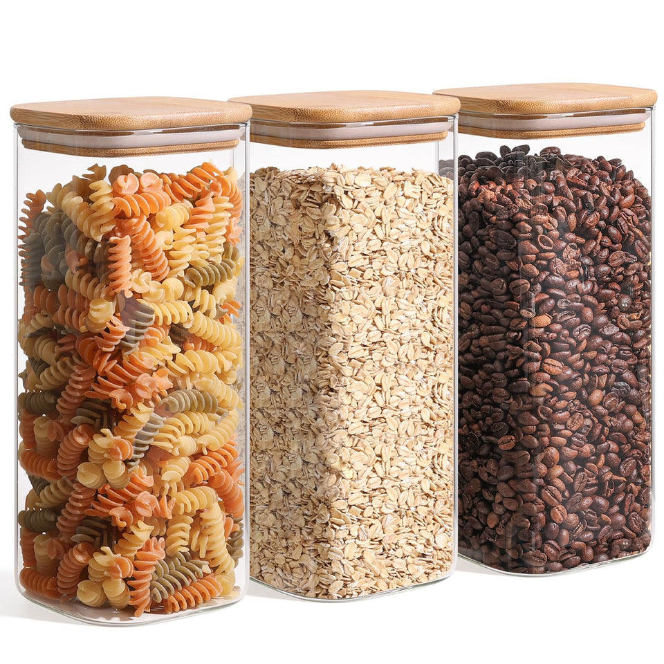 ComSaf 1.9 Qt glass storage container with lids, square shape for organized pantry storage