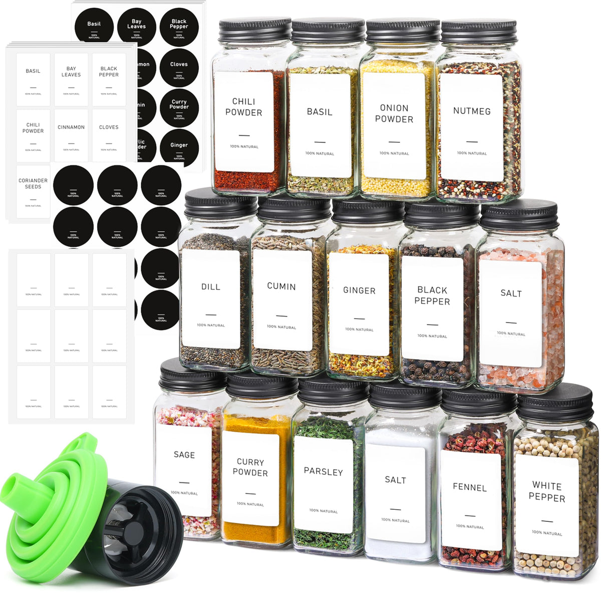 ComSaf 15Pcs 4oz spice jars on a shelf for organized kitchen storage