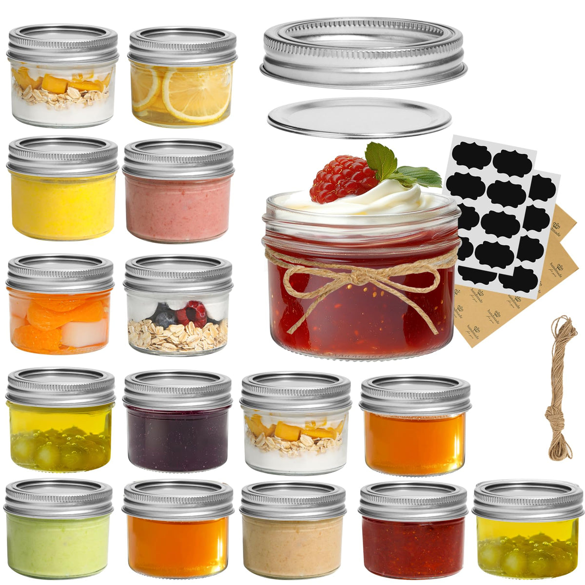 ComSaf 16-pack mason jars with seal bands for fridge storage