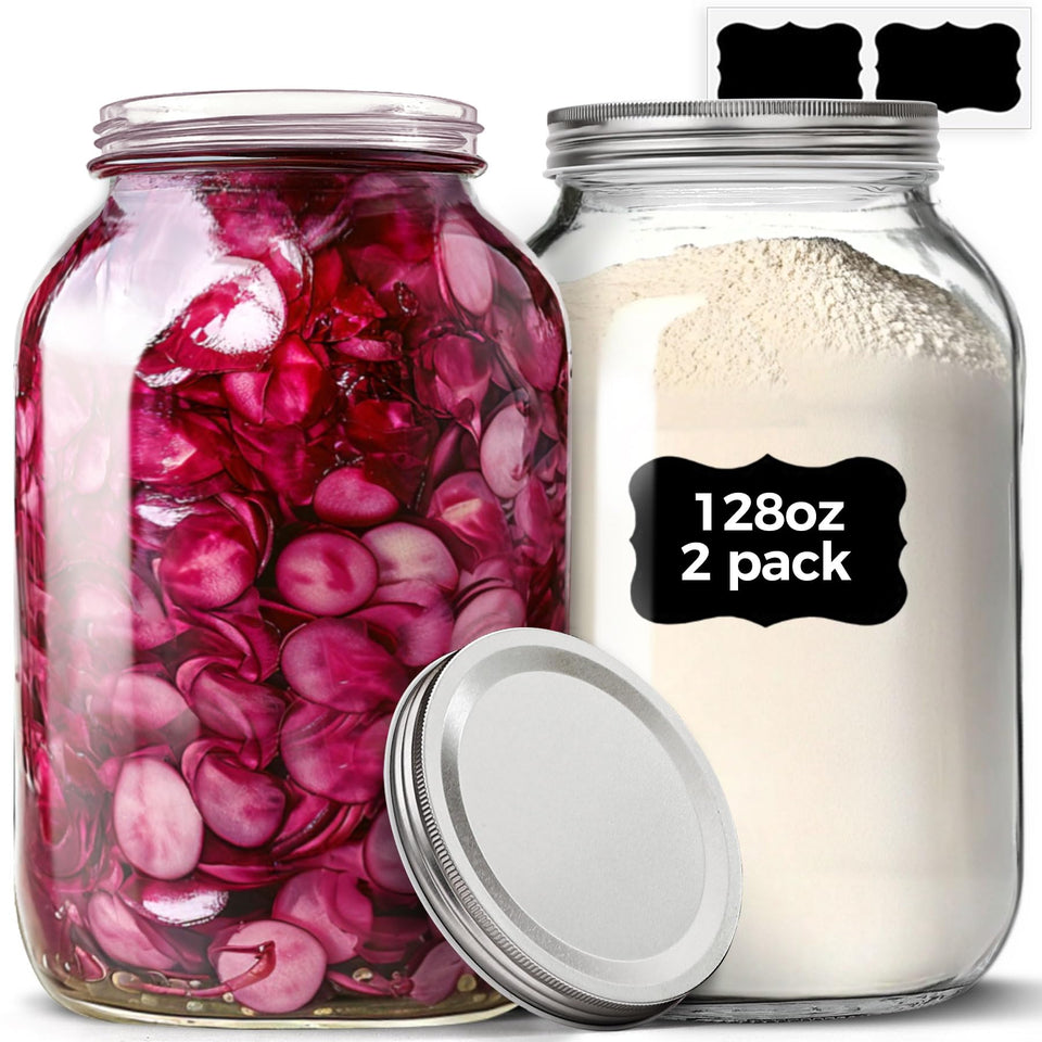 ComSaf 1 gallon wide-mouth mason jar with lid for long-term food storage.