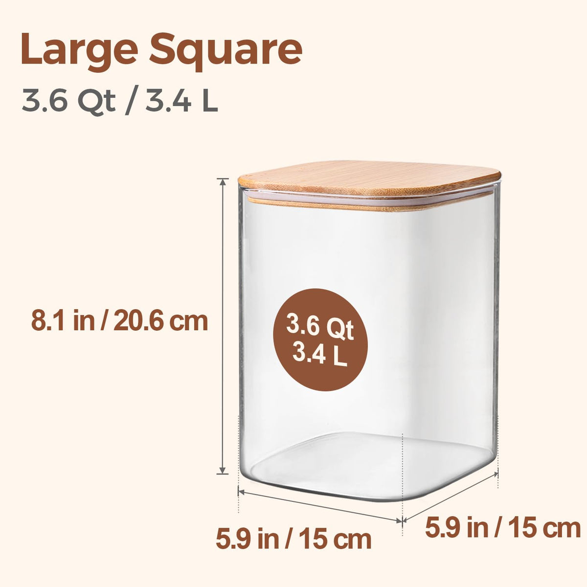 ComSaf square glass jar with lid for pantry visibility