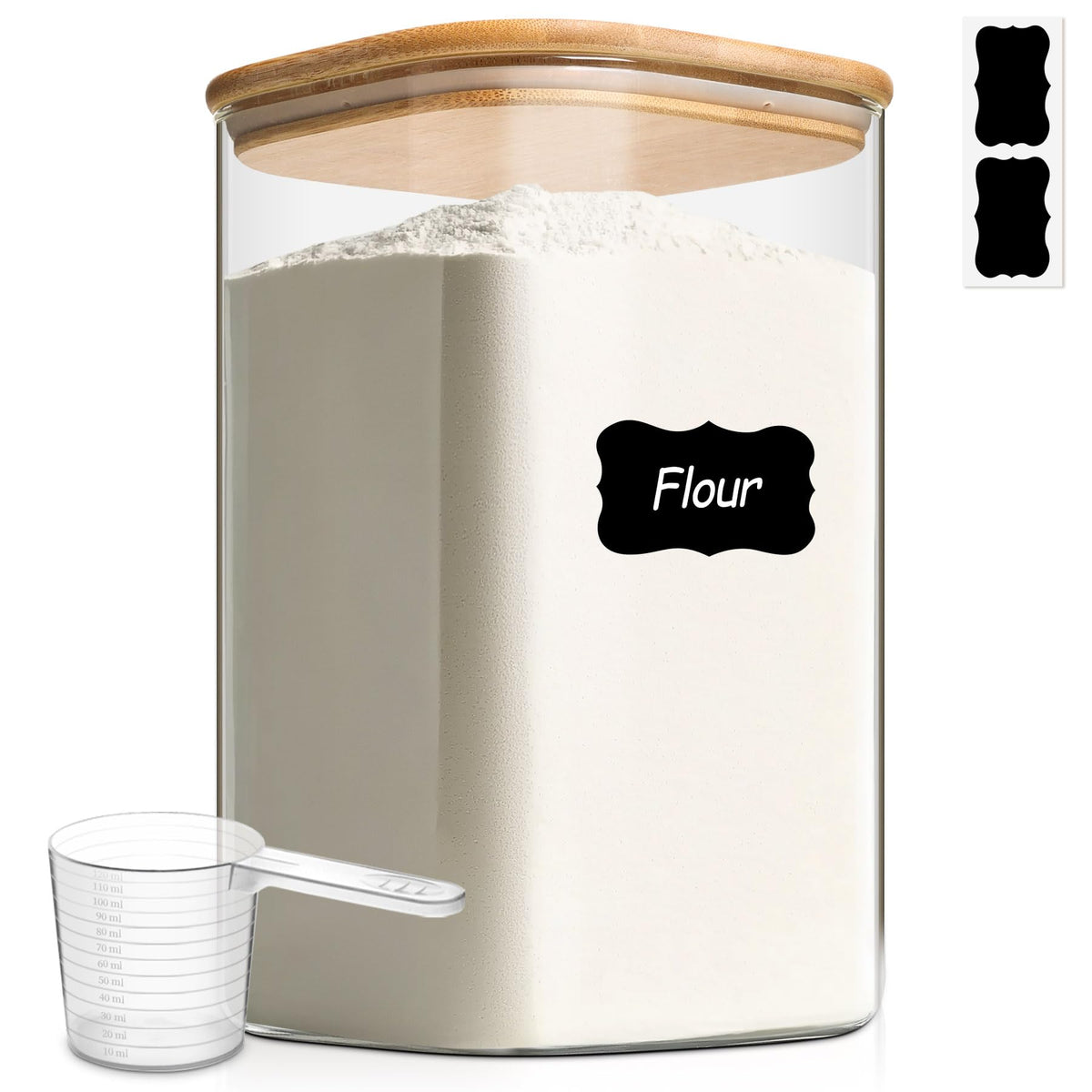 ComSaf 4.6Qt glass storage with bamboo lid for rice, easy pantry organization.