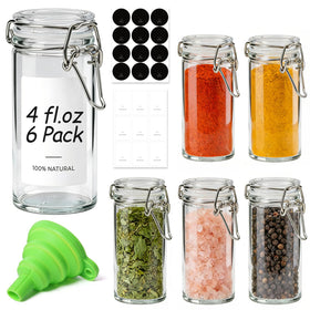ComSaf 4 oz glass spice jar with airtight clamp lid preserves freshness.