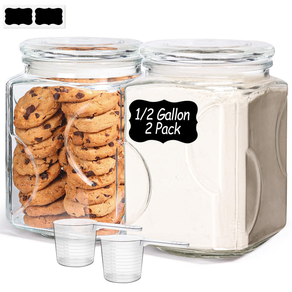 ComSaf 64 oz glass jar with wide mouth for easy flour scooping