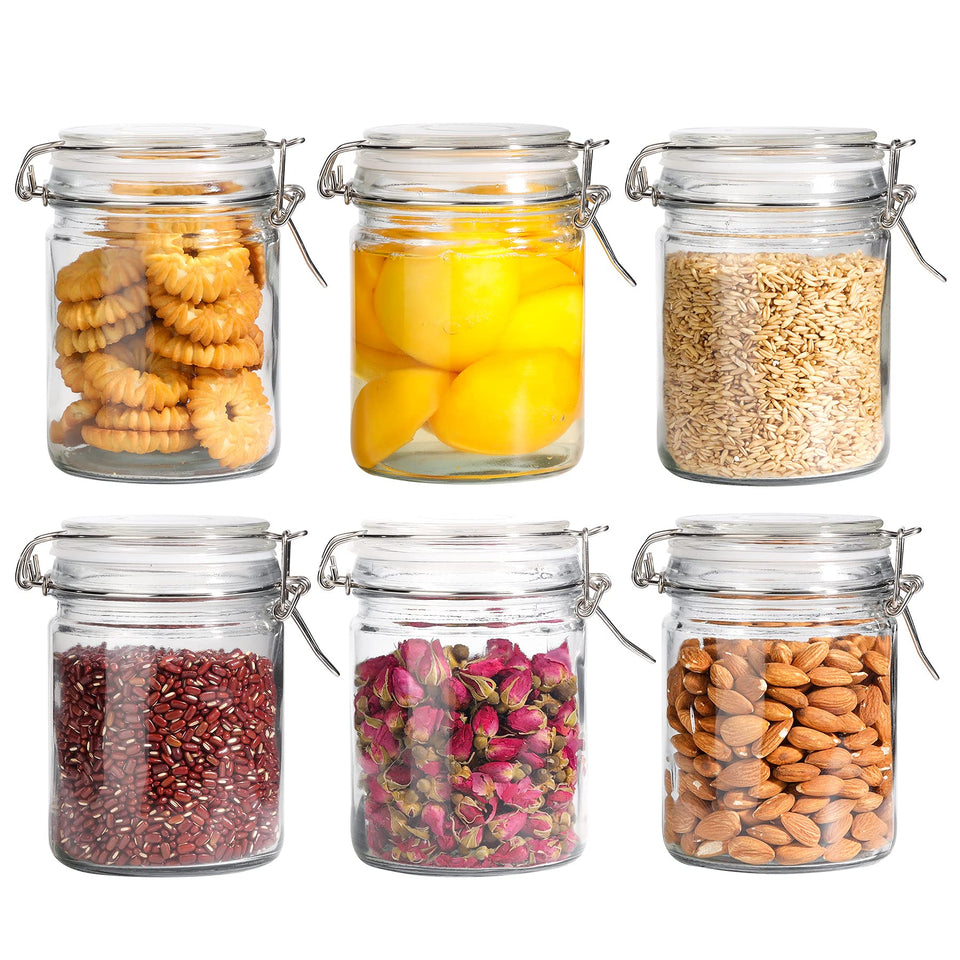 ComSaf 6-pack jars on a shelf show straight sides for neat pantry organization and easy access.
