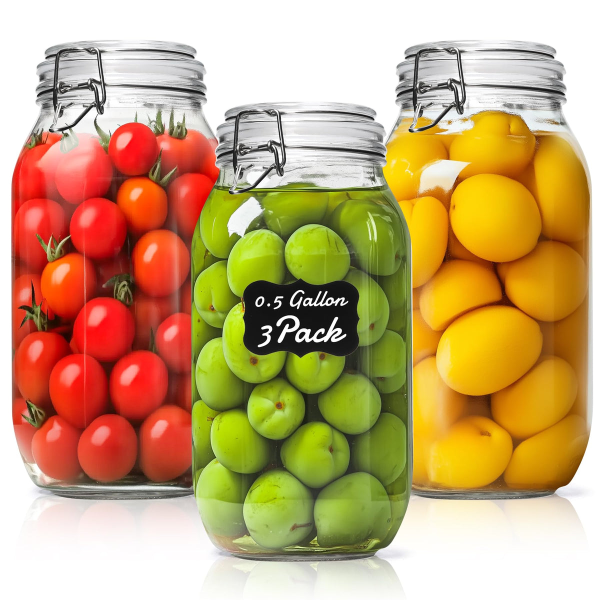 ComSaf 71oz glass canister with airtight clamp lids for bulk storage.