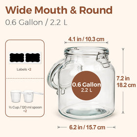 ComSaf 74oz glass jar highlights durable construction for pantry use.