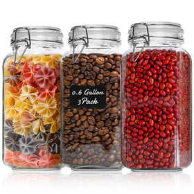 ComSaf 78oz square glass jar for bulk storage with clear visibility.