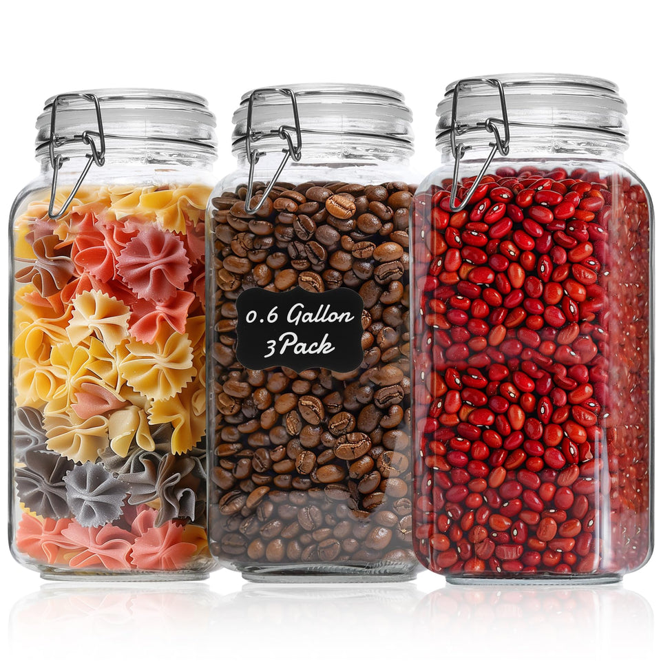 ComSaf 78oz square glass jar for bulk storage with clear visibility.