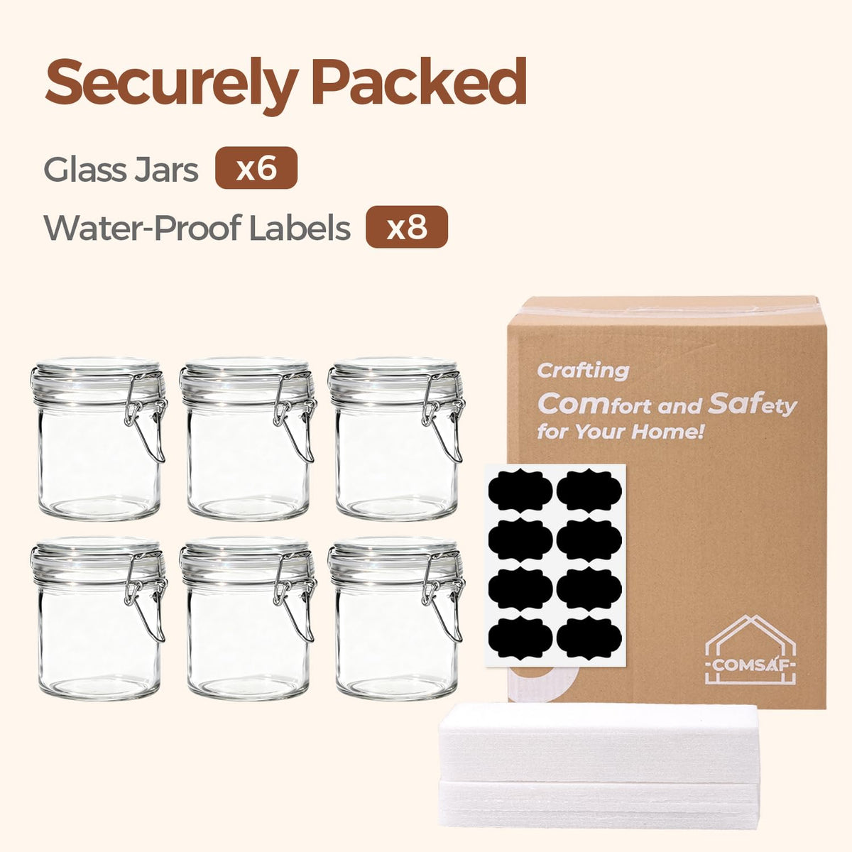 ComSaf set includes reusable chalkboard labels for organization.