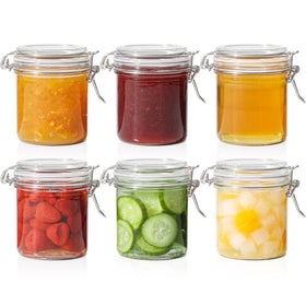 ComSaf 8oz glass jar with wire clamp, front view, ideal for jams and spices.