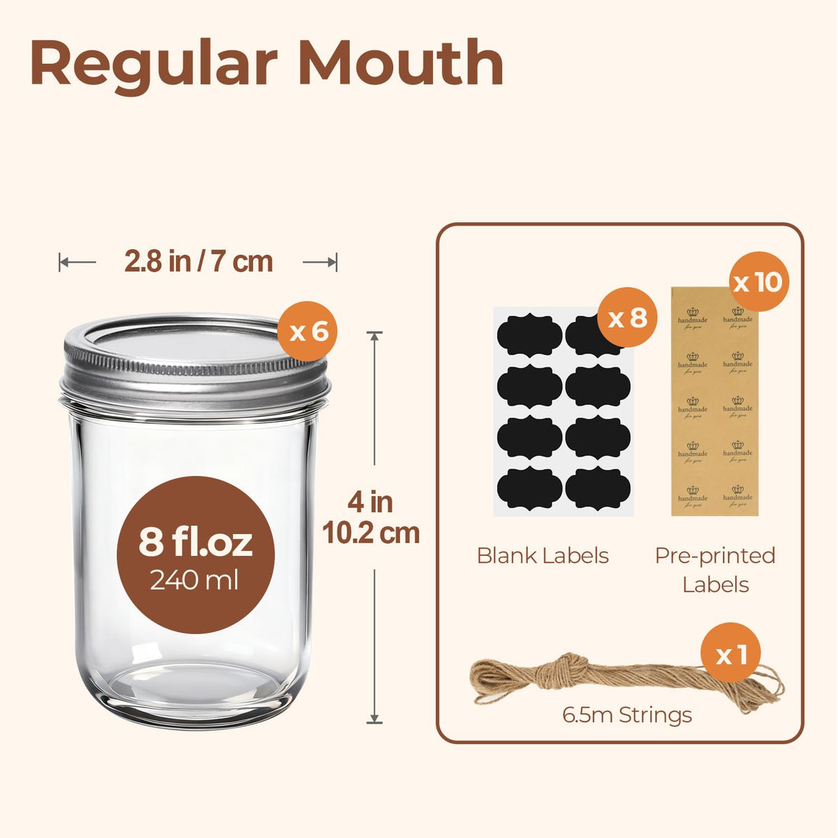 ComSaf 8 oz mason jar regular mouth with lids and bands for canning.