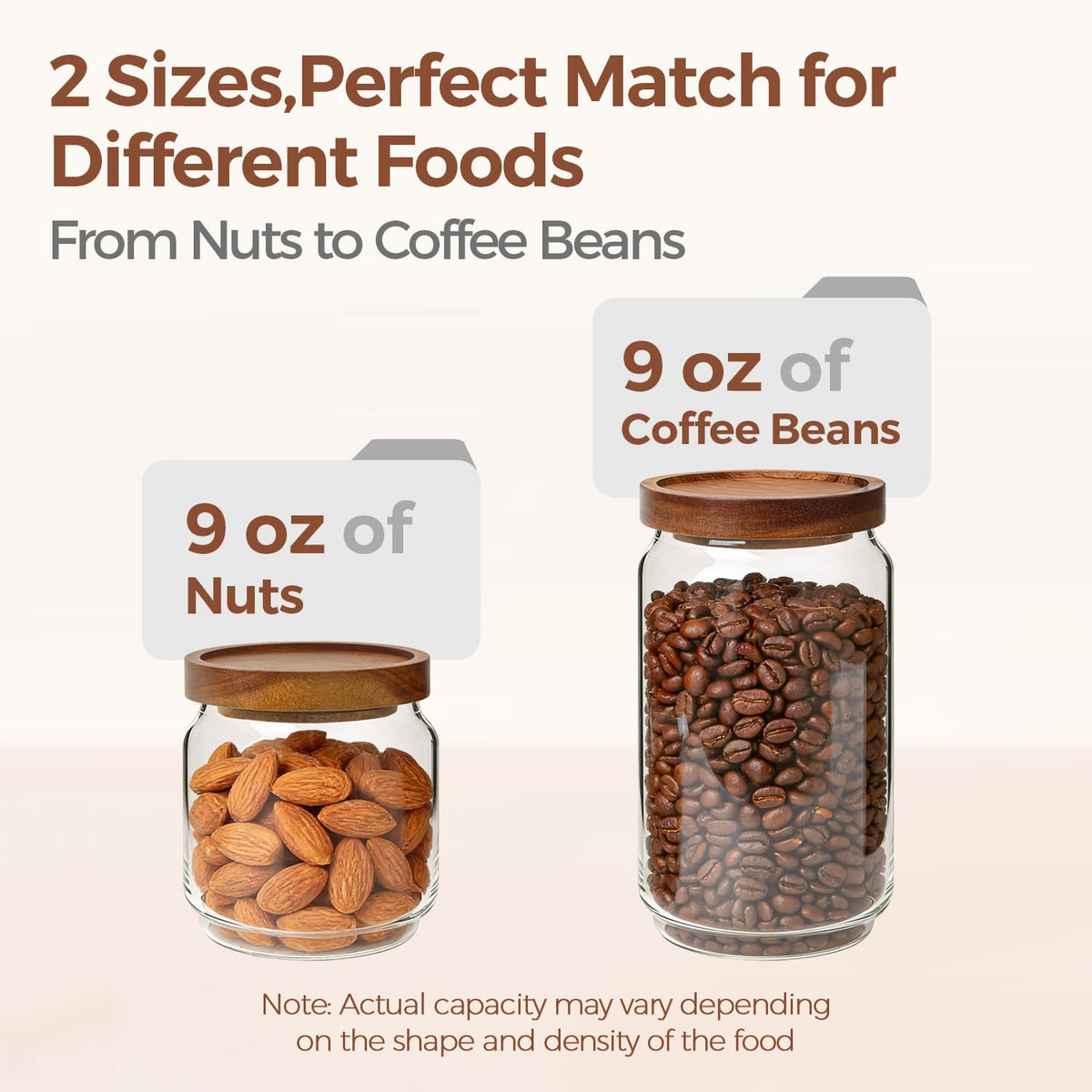 ComSaf acacia lid on glass jar adds elegant, secure stacking.