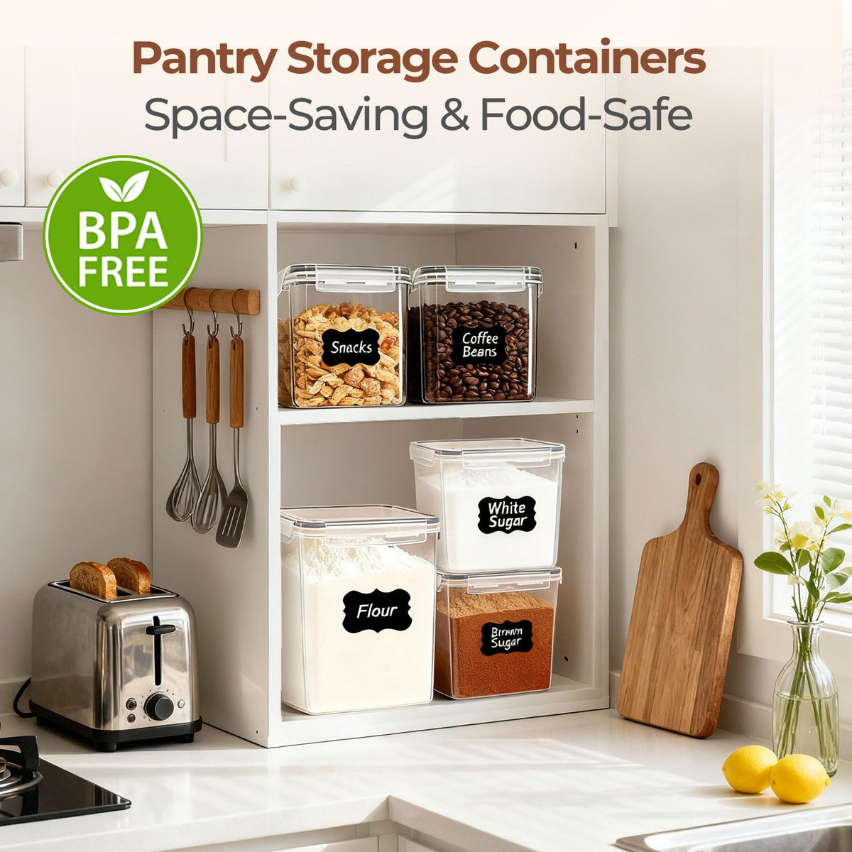 ComSaf food storage set accessories including labels and measuring cup.