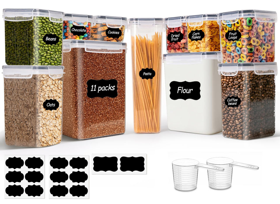 ComSaf airtight canisters set shown stacked for pantry organization and easy access