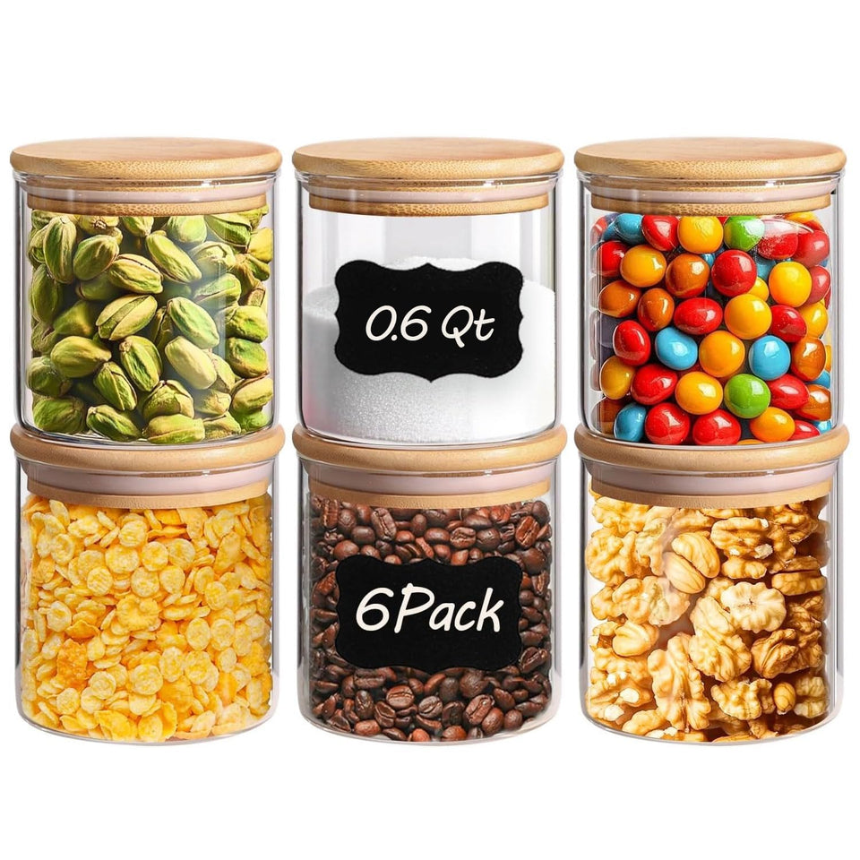 ComSaf airtight glass jar set with six pieces for organized pantry storage.