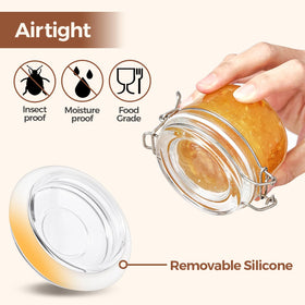 Crystal-clear BPA-free glass spice jar for clear content visibility and storage.