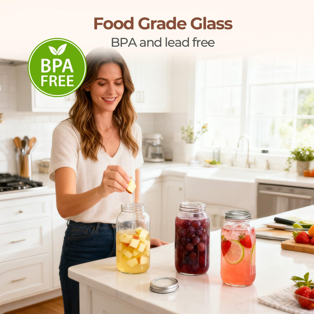 ComSaf BPA-free sealing lids preserve flavor without staining.