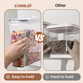 ComSaf bulk storage for rice and pasta stays organized in the kitchen.