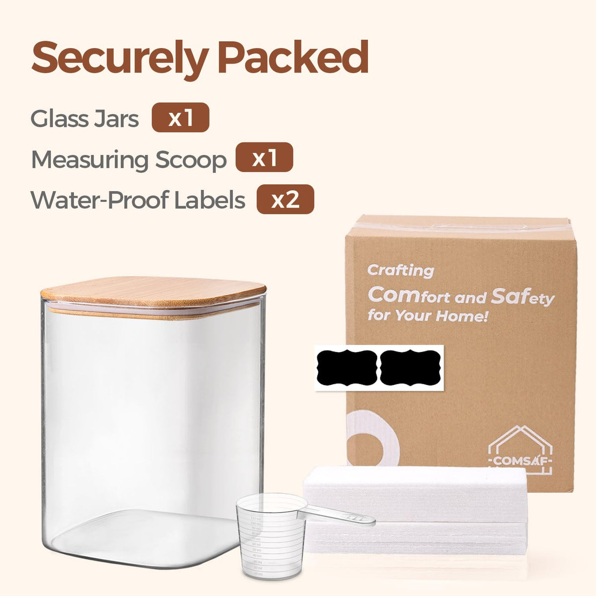 ComSaf clear glass jar showing contents for fast inventory
