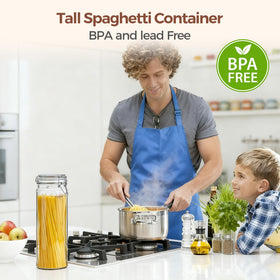 ComSaf clear glass shows pasta levels at a glance
