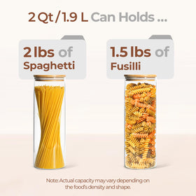 ComSaf tall clear jar stores spaghetti neatly with a moisture-proof seal.