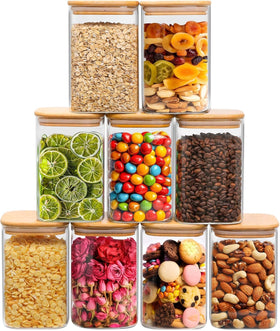 ComSaf clear square glass container with lid for easy pantry organization.