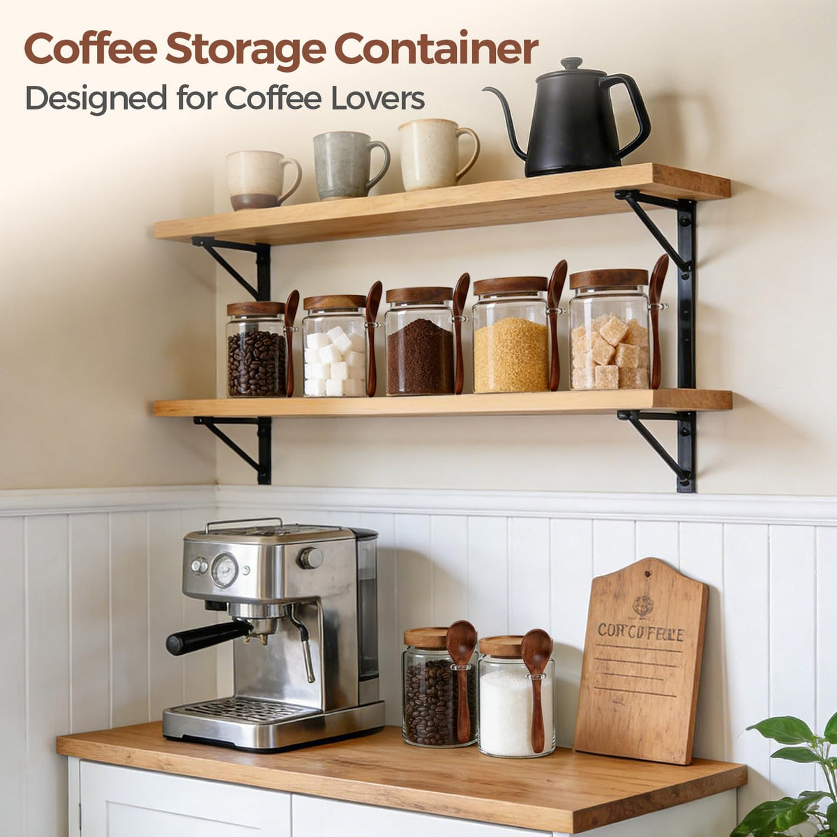 ComSaf coffee storage on a desk or countertop keeps beans organized