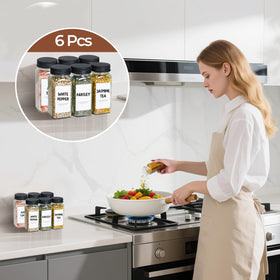 ComSaf compact 4oz spice containers fit neatly on any shelf or drawer.