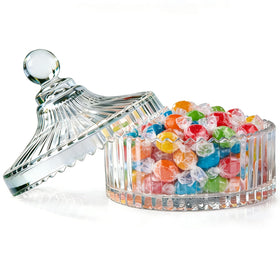 ComSaf crystal candy dish with ribbed design sparkles as a centerpiece