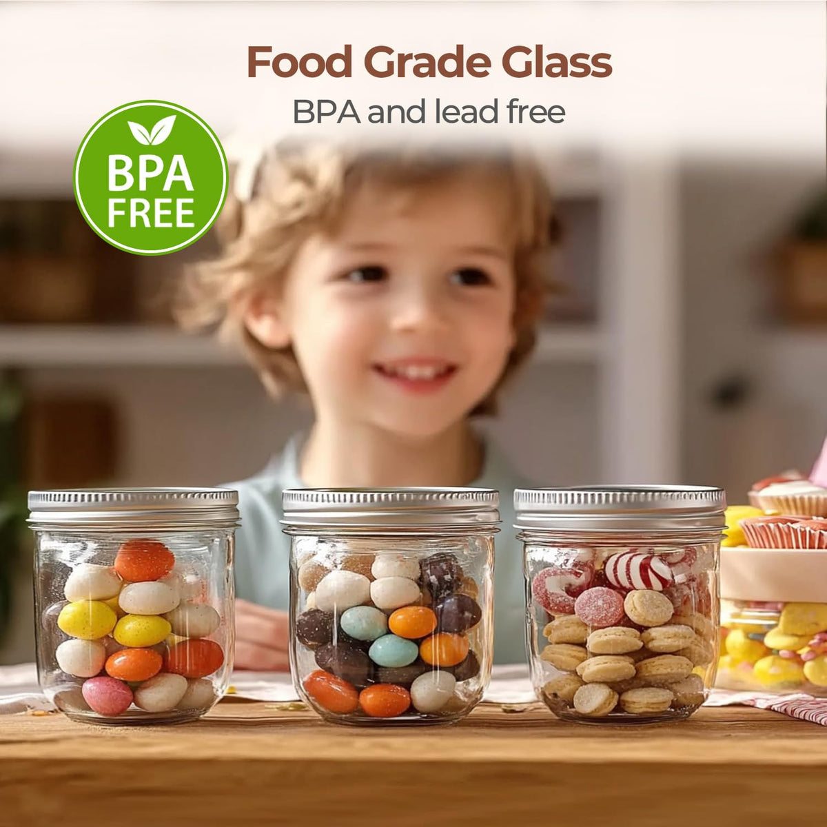 ComSaf durable glass jar stands up to dishwashers for easy cleanup.