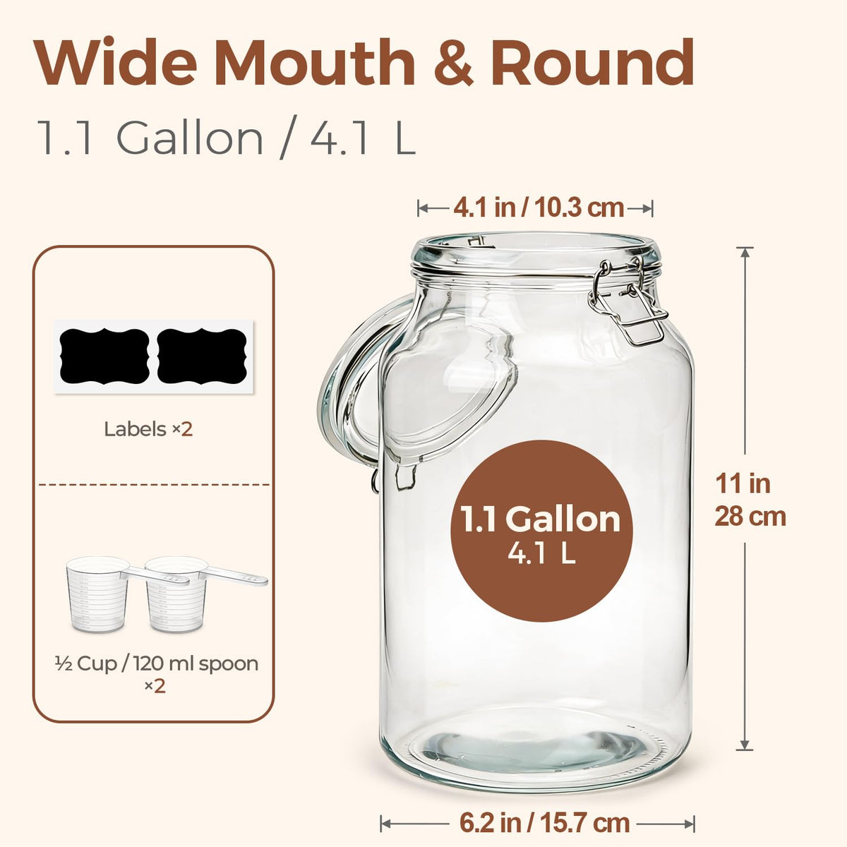 ComSaf extra-wide mouth 4-inch opening eases filling and cleaning.