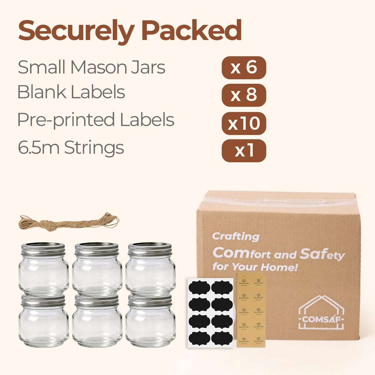 Gift-ready ComSaf jar set, perfect for homemade treats and party favors.