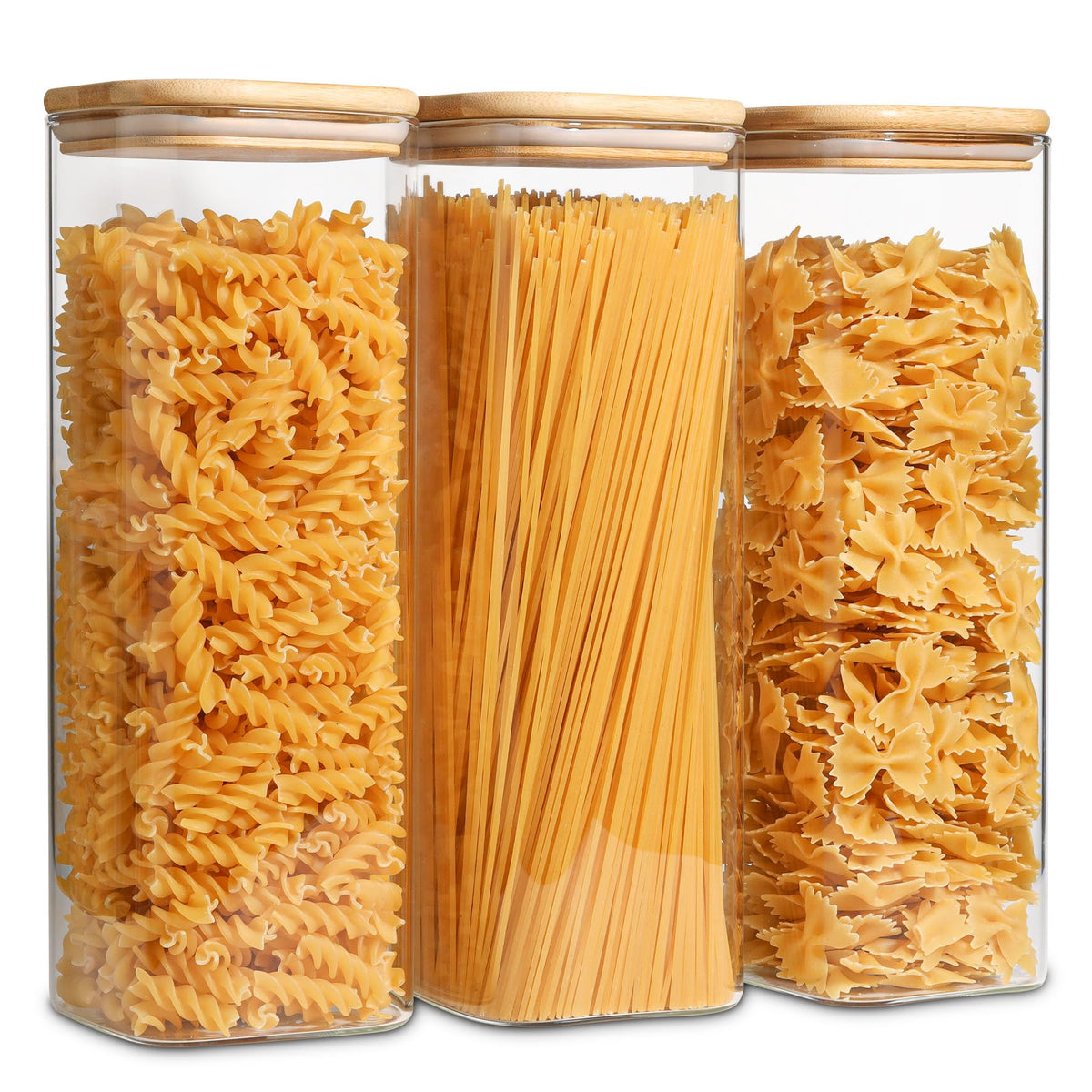 ComSaf glass spaghetti storage jar with airtight lid keeps noodles fresh and organized.